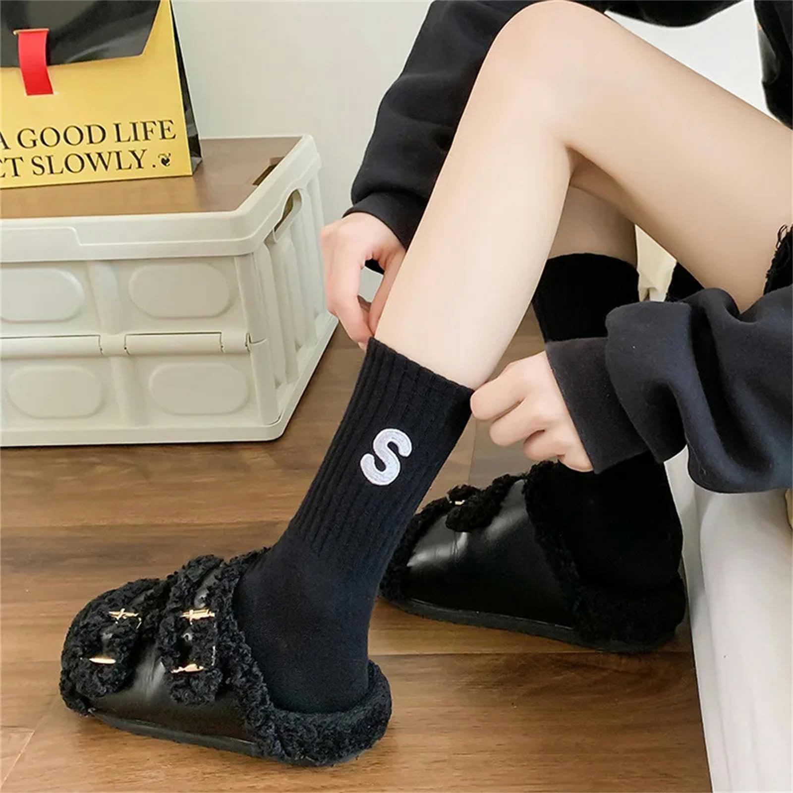 Calcetines Hombre Carta Autumn Winter Women'S Calcets Kawaii Ladies Calcetines De Algodón Color Sólido Unisex