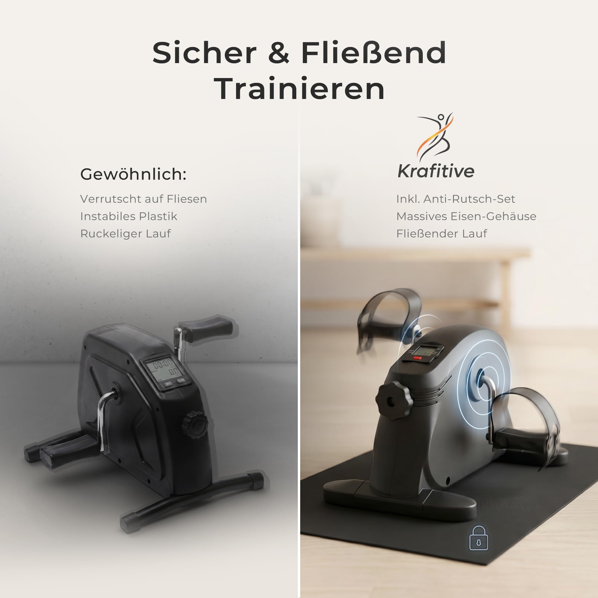 Pedaltrainer & Mini Heimtrainer, Arme & Beine, für Senioren | Sitztraining unterm Schreibtisch, gelenkschonend, stufenlos verstellbar, LCD-Display, TPR-Pedale, inkl. Antirutschmatte