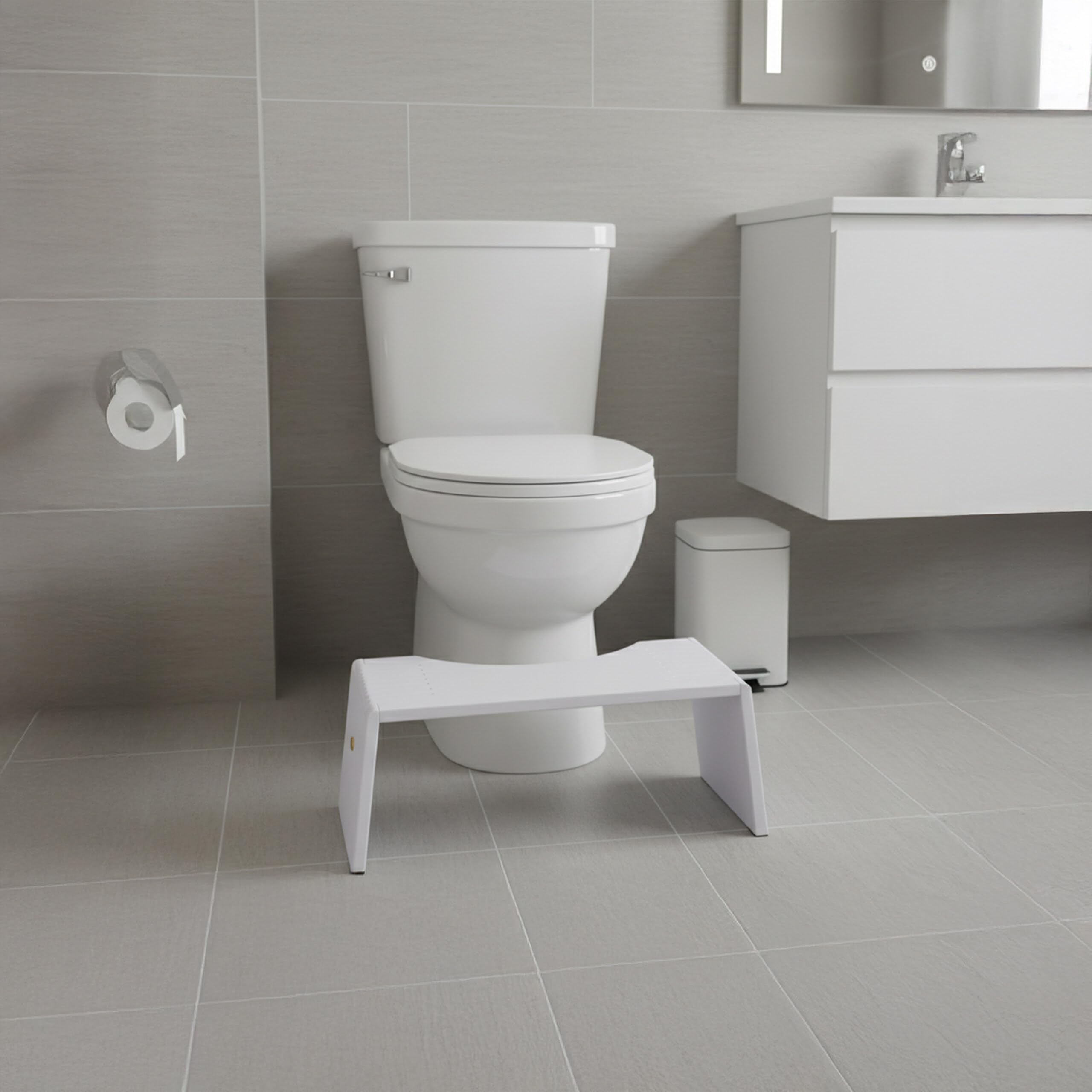 Relaxdays Taburete Inodoro Plegable de bambú Antideslizante, reposapiés para Adultos, 43,5x20x19 cm, Blanco