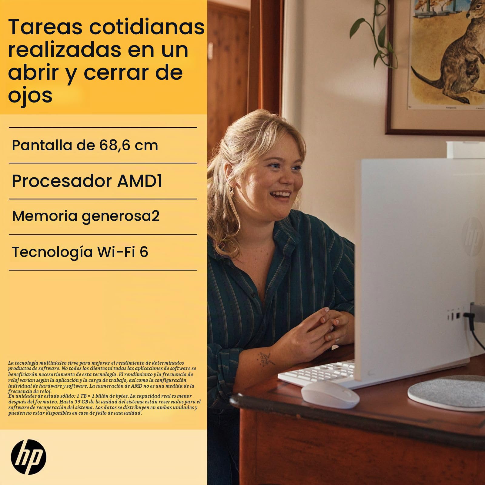 HP All-in-One 27-cr0501ng PC AMD Ryzen? 5 7520U 68,6 cm (27") 1920 x 1080 Pixel All-in-One-PC 8 GB LPDDR5-SDRAM 512 GB SSD Windows 11 Home Wi-Fi 6 (802.11ax) Wei? (A71BLEA #ABD)