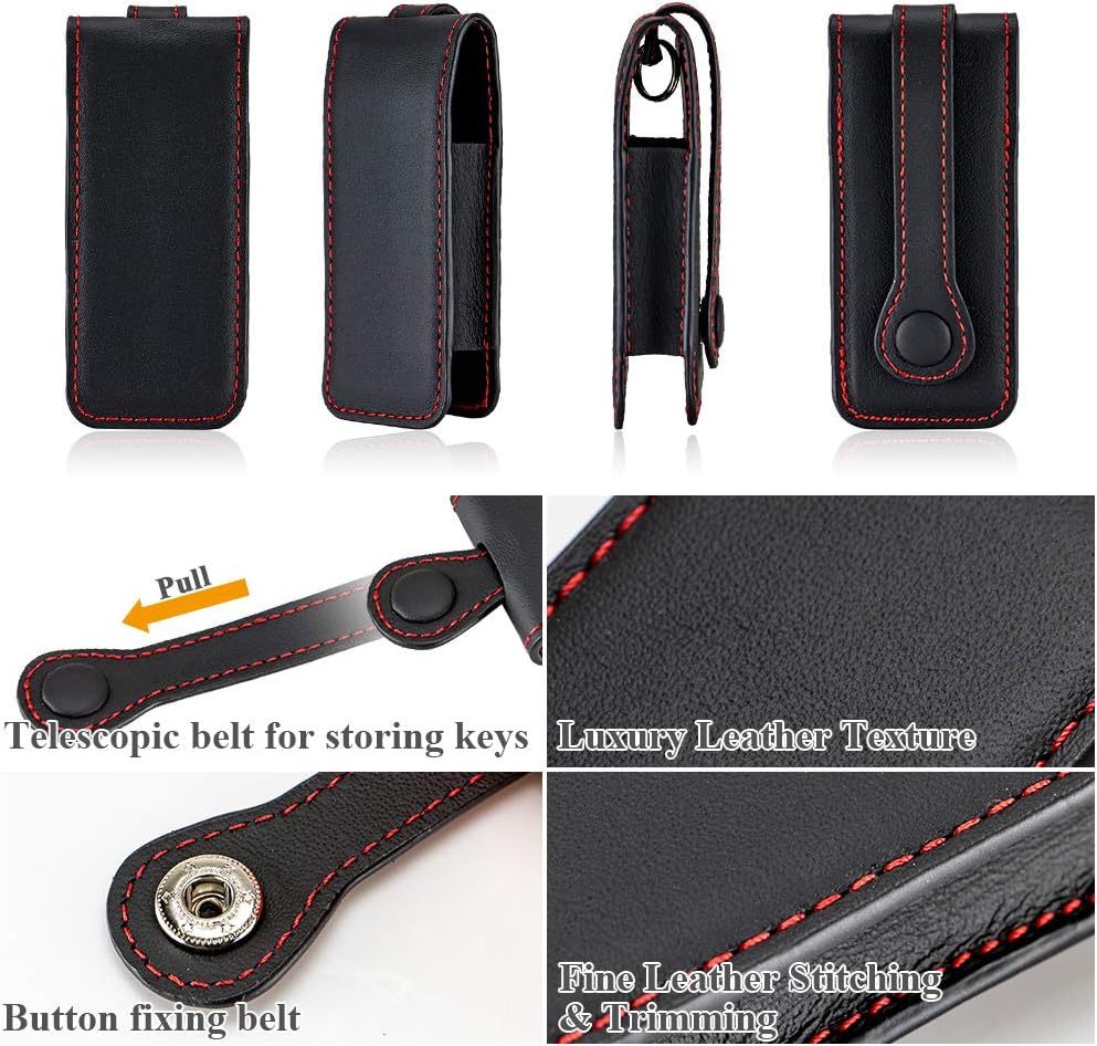 Genuine Leather Key Case/Keychain Case Cover Compatible with Porsche Key Fob (Black)