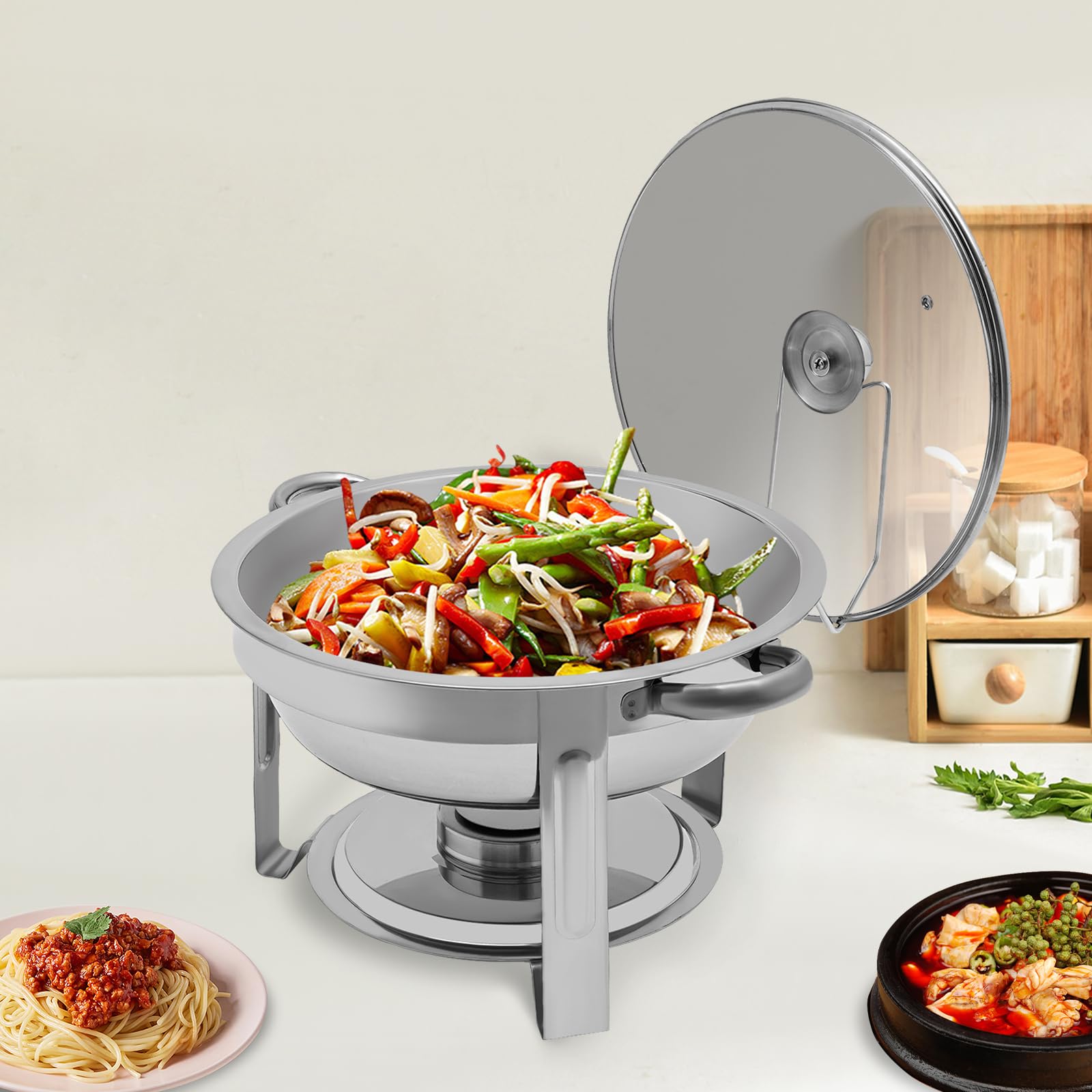 Serbatoio riscaldante, 5 l, rotondo, in acciaio inox, per buffet, feste di famiglia, banchetti, matrimoni, ecc.