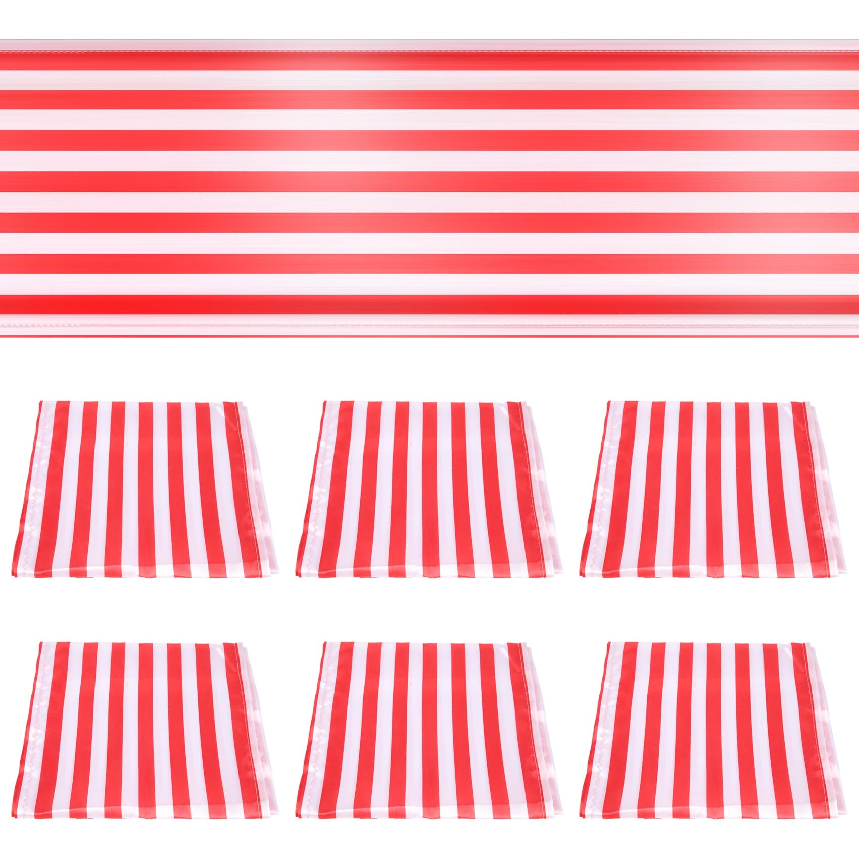 Mecerypt 6 Pieces Striped Table Runner Wedding Polyester Table Decor Red White Striped Design Tablecloth Decor 12 x 108 Inch