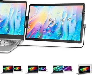 [US Warehouse] Hiborth 14.1” Portable Monitor for Laptop, Multi-Swivel Attachable External Computer Screen Full HD Extended Display Monitor Connected by HDMI Or Type-C Cable Fit for Laptop/Phone