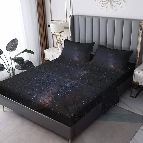 Juego de sábanas de galaxia tamaño King dividido, sábanas de cielo estrellado espacial, sábanas y fundas de almohada de 5 piezas, microfibra suave