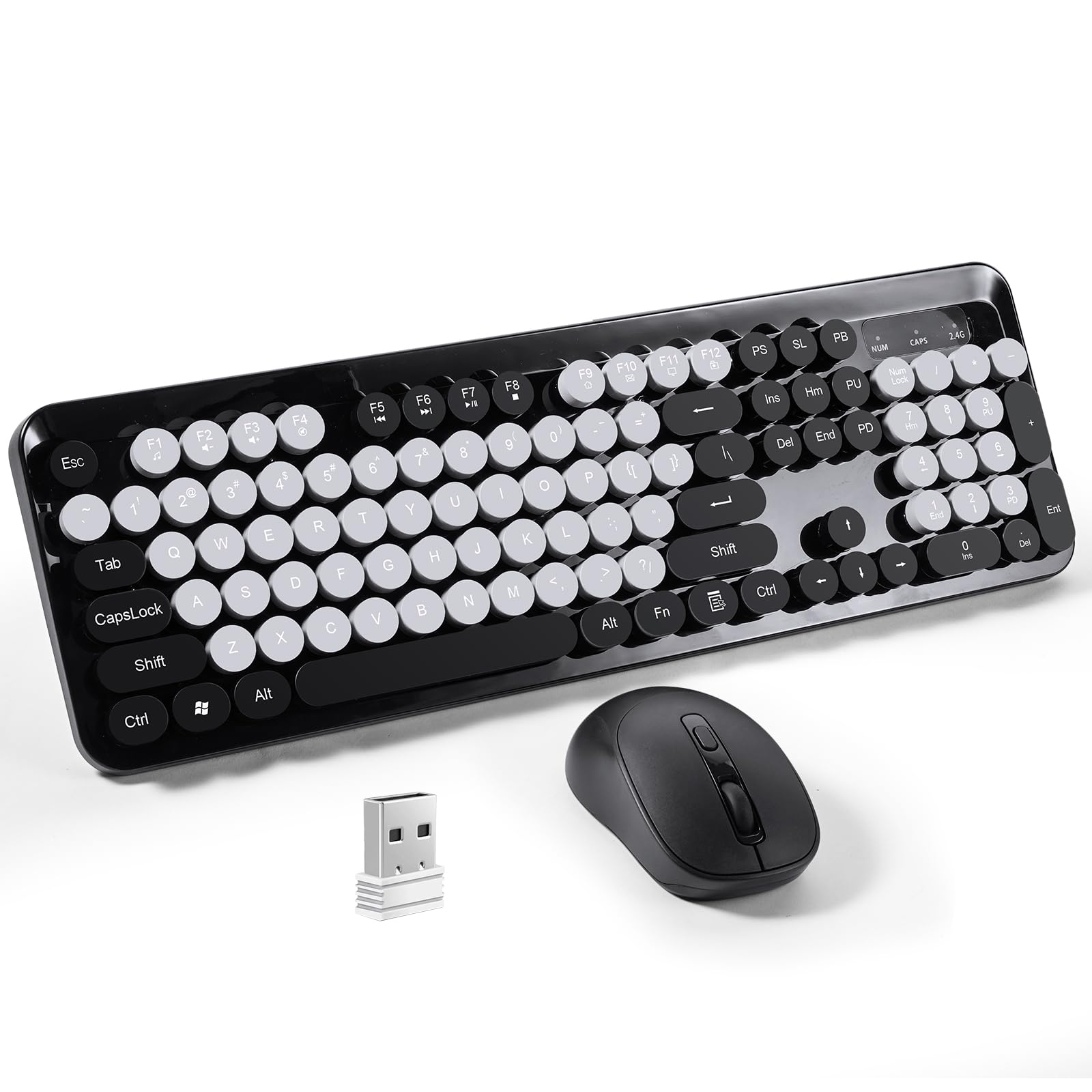 Wireless Keyboard and Mouse Combo, Full Size Keyboard and Mouse 104 Round Keys Colorful Set with 2.4GHz USB Receiver for PC/Laptop/Computer/Windows/Tablet, Black-image-17