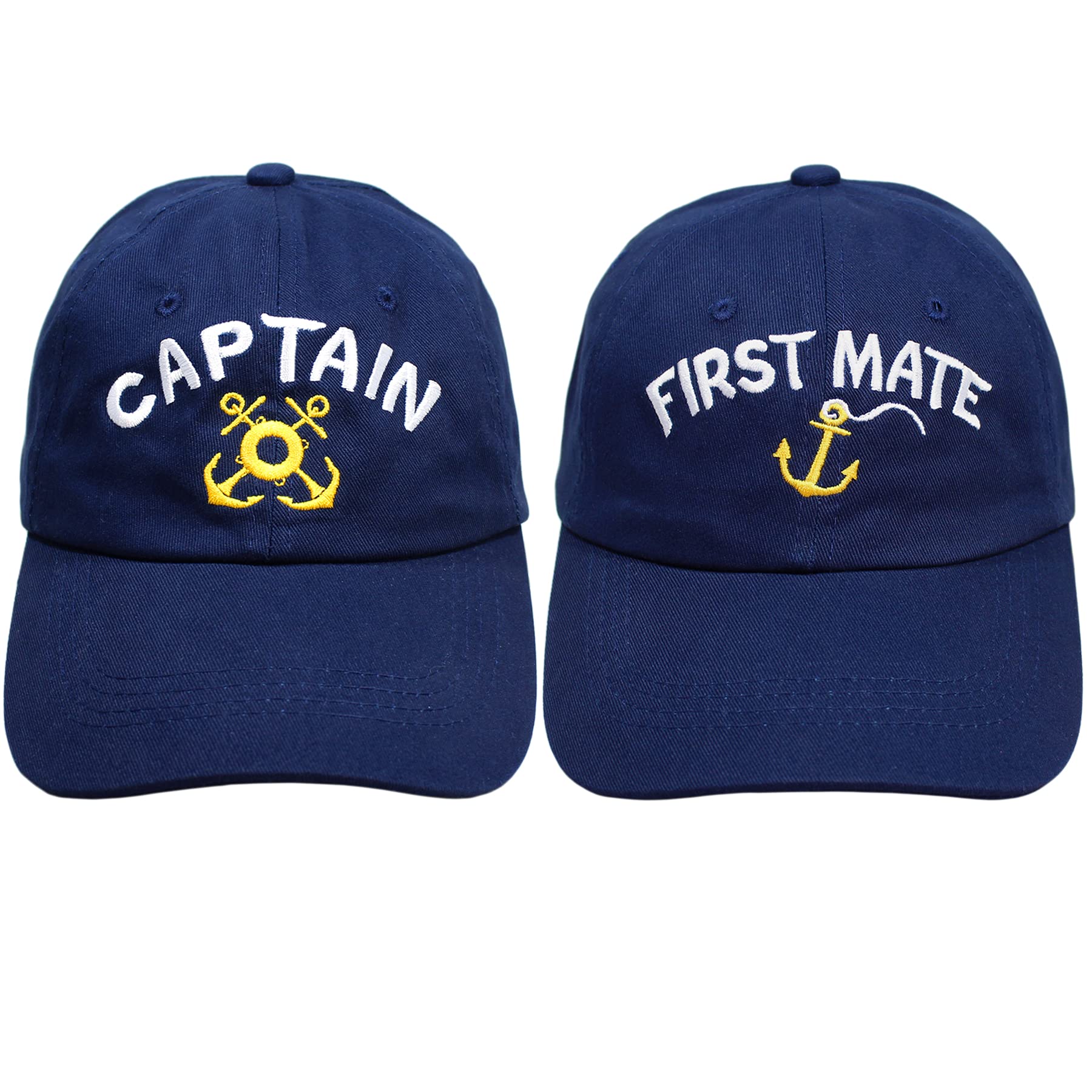 AnapolizCaptain Hat, First Mate Hat Set Adjustable Captain Cap, First Mate (2 pcs.) Sailor Set Sailor Yacht 2 Piece Cap Set Sea Captain Baseball Cap, Skipper & First Mate Set By Anapoliz, Navy, One Size