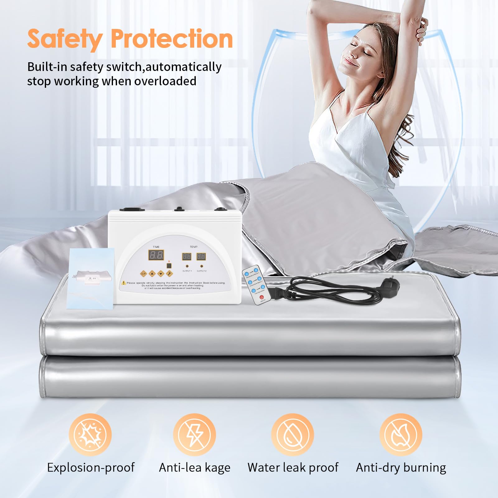 Couverture Sauna Infrarouge, MINENICE 2 Zones Far Infrared Sauna Blanket Professionnel, Portatif Couverture Thermique de Thérapie Infrarouge Lointain Home Spa pour Désintoxication Fitness Beauté