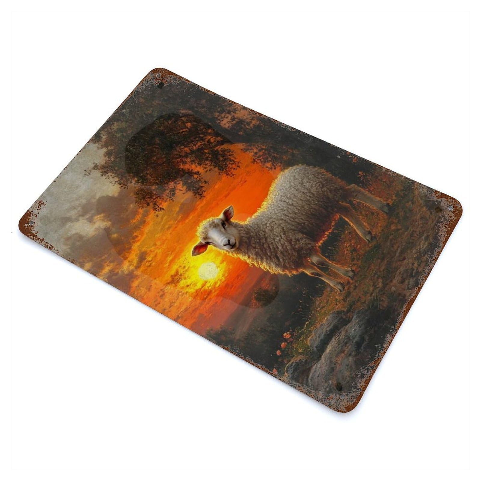 Garage Style Sheep at Sunset Vintage Rust Metal Sign 11.8"x7.9", Rustic Home Decor for Bar And Workshop