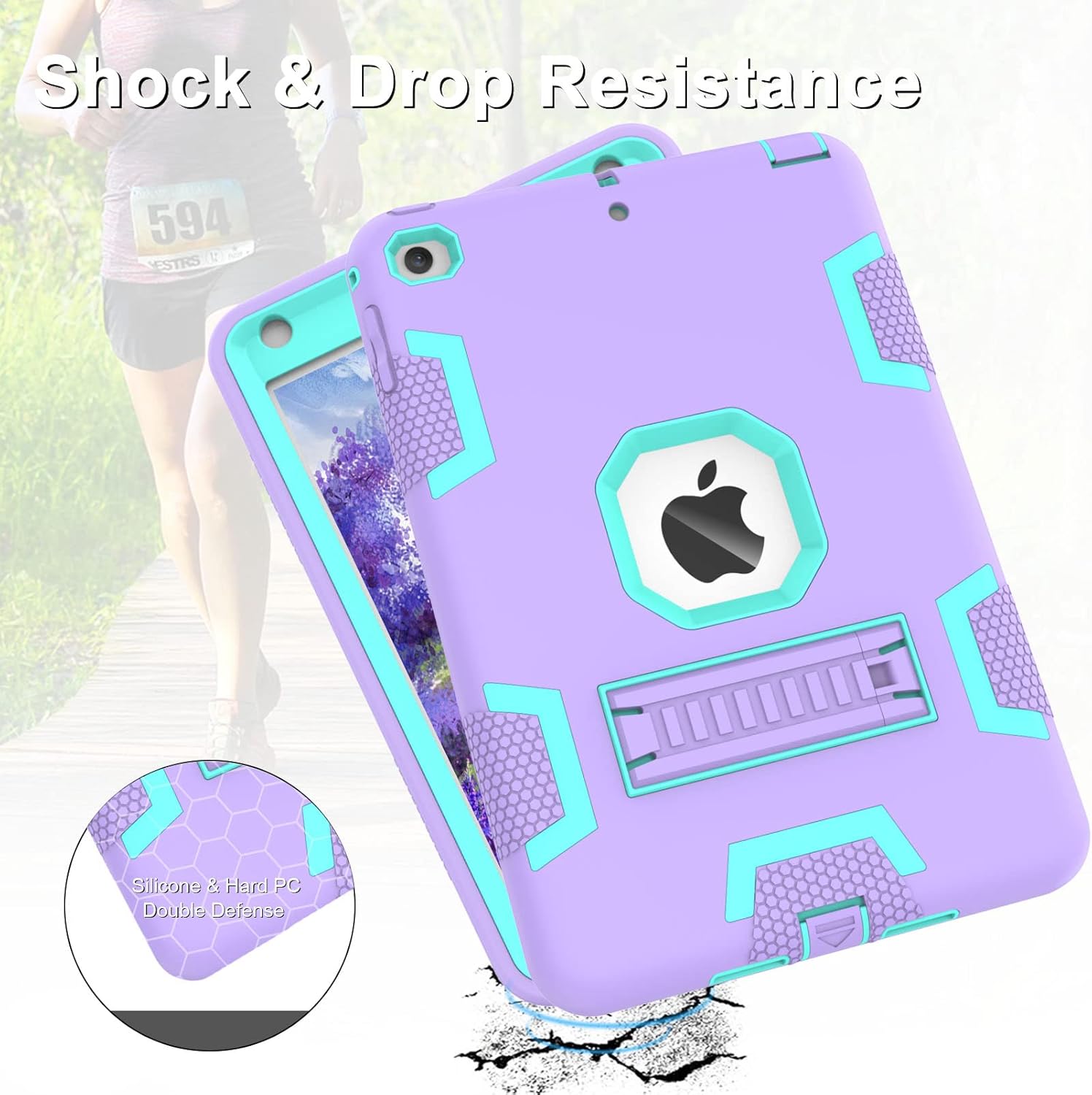 CCMAO iPad mini 5 Case 2019, iPad mini 4 Case 2015, Heavy Duty Shockproof Hybrid Protective Cover for iPad mini 5th/4th Generation 7.9 inch, Purple+Green - Image 5