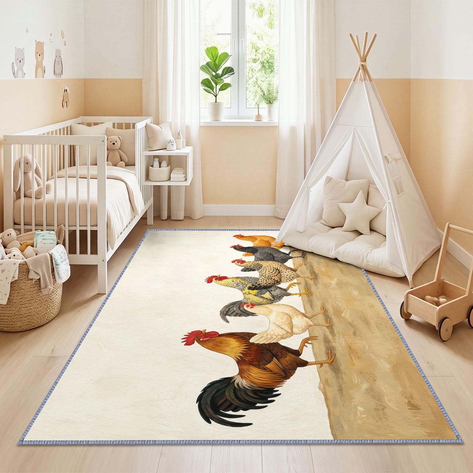 Générique Tapis Animal Poulet d’intérieur Durable, Facile à Nettoyer 200x300 cm, Rural Minimaliste Drôle Fun Tapis pour Salon, Chambre, Cuisine ou entrée