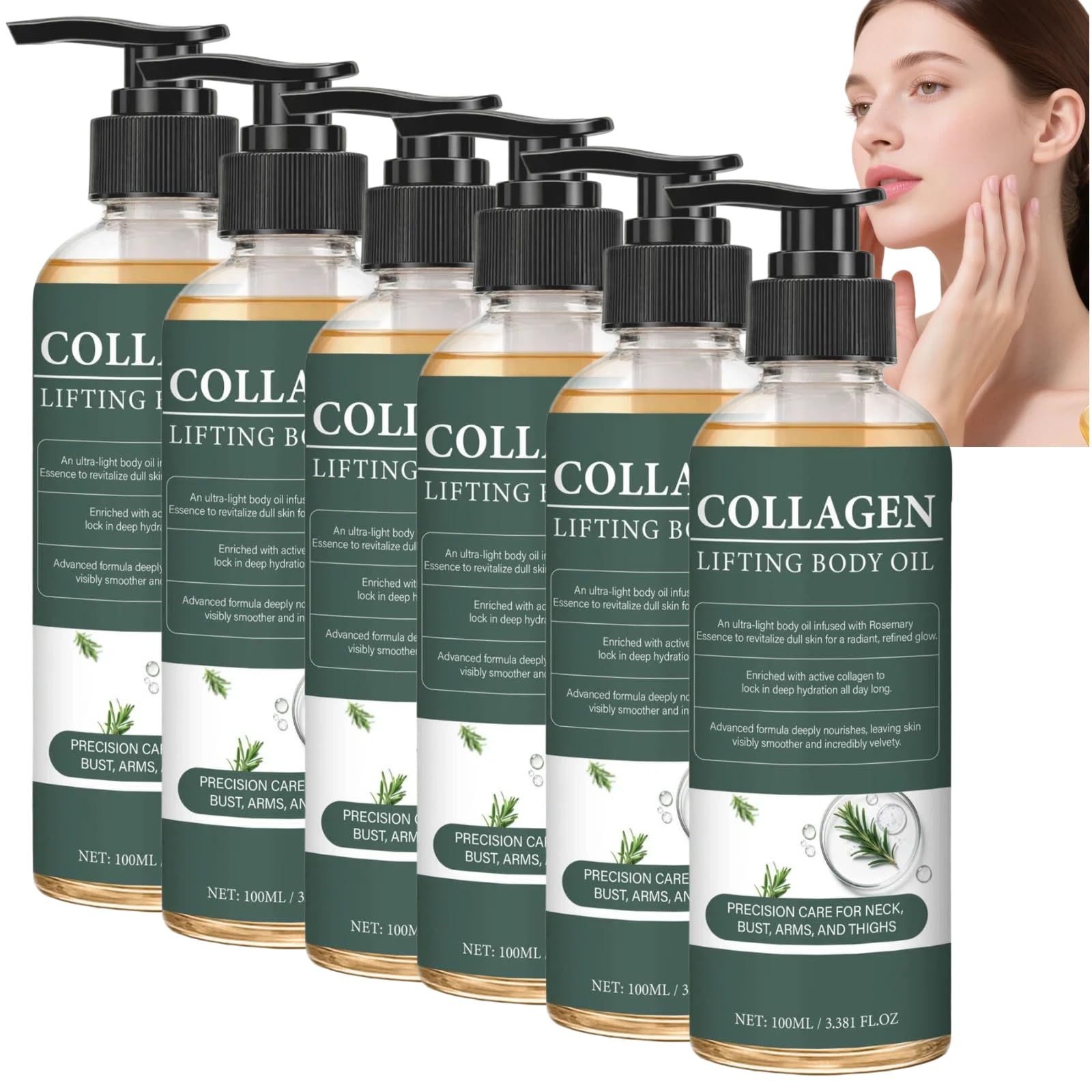 Olio per il corpo lifting del collagene per pelle più tonica e anti-invecchiamento, cura la pelle rugosa, olio per massaggi rassodante, leggero e non grassa dopo la doccia, ad assorbimento rapido (6