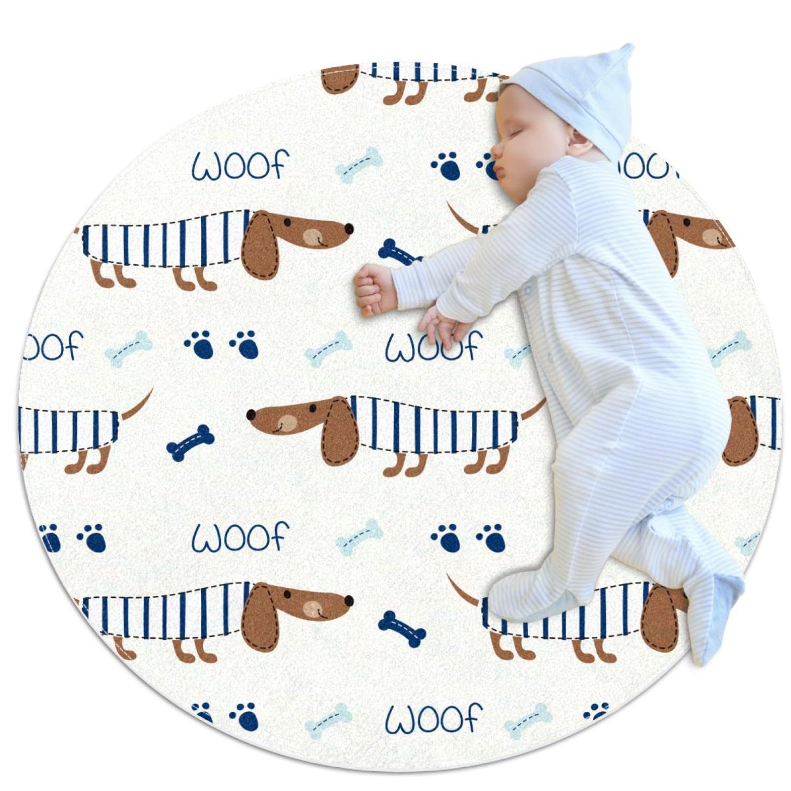 Tapis salle de bain teckel rond 1m : tapis antidérapant de sol pour chambre et canapé