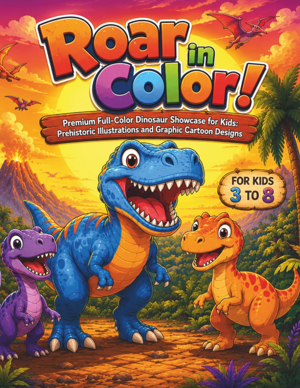 Roar in Color: Premium Full-Color Dinosaur Showcase for Kids: 62 Vibrant Prehistoric Illustrations and Graphic Cartoon Design
