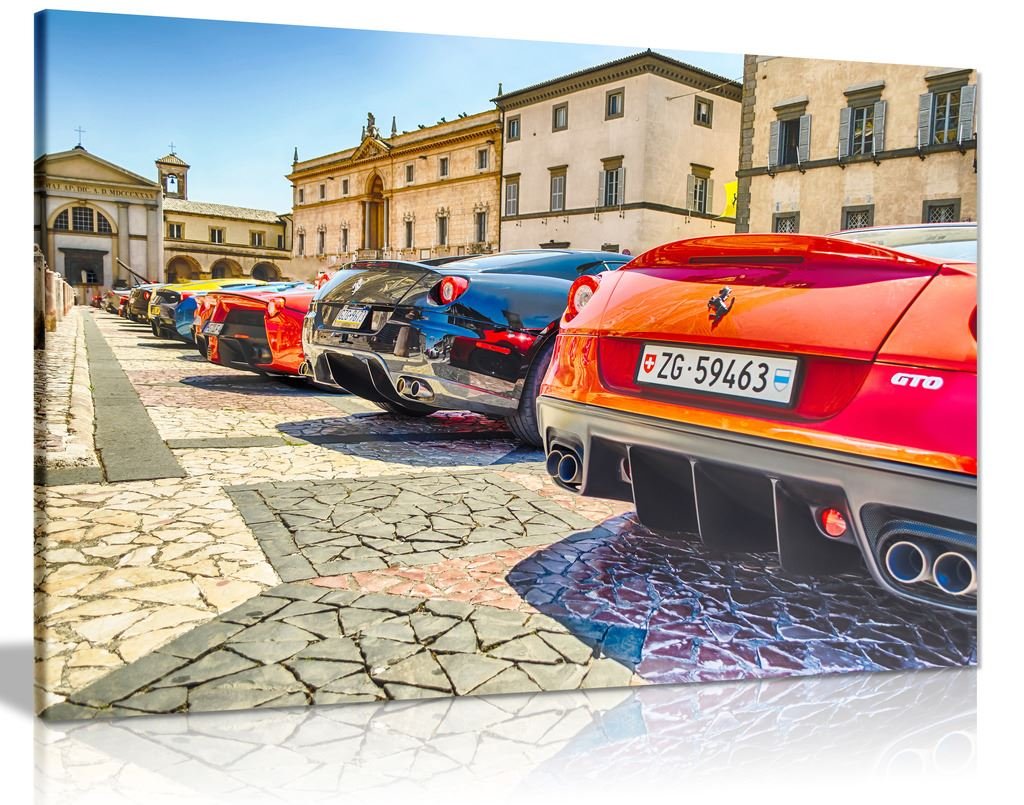 Panther Print Ferraris Row Supercars Canvas Wall Art Picture Print (12X8)