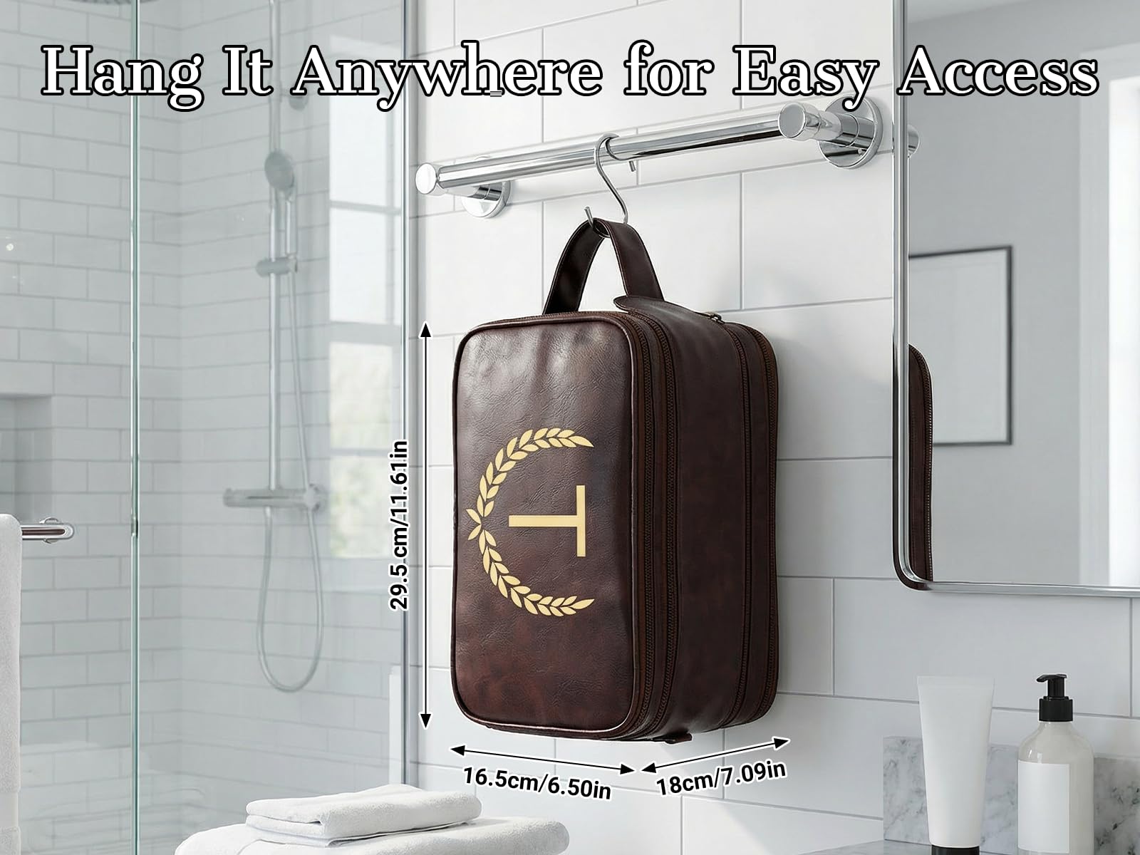 OXYEFEI Regalos personalizados para hombres, bolsa de aseo grande personalizada para hombres, cuero sintético personalizado, impermeable, artículos de aseo personal para hombre, viaje con kit esencial