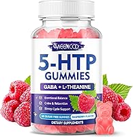 Vista 1 de Gomitas 5-HTP de 300 mg, suplemento 5-HTP con 200 mg de L-teanina y 50 mg de GABA, suplementos GABA para adultos, sin azúcar, sabor a frambuesa, 60
