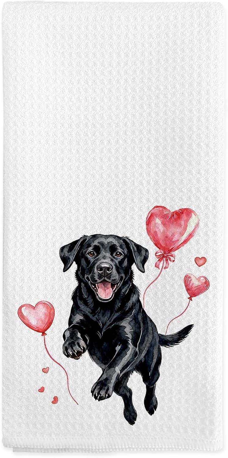 Funny Valentine Black Labrador Retriever Gifts Kitchen Towels, Black Lab Dog Lovers Gifts Hand Towels for Bathroom, Valentines Labrador Retriever Dish Tea Towel for Kitchen Decor, 16x24 Inch