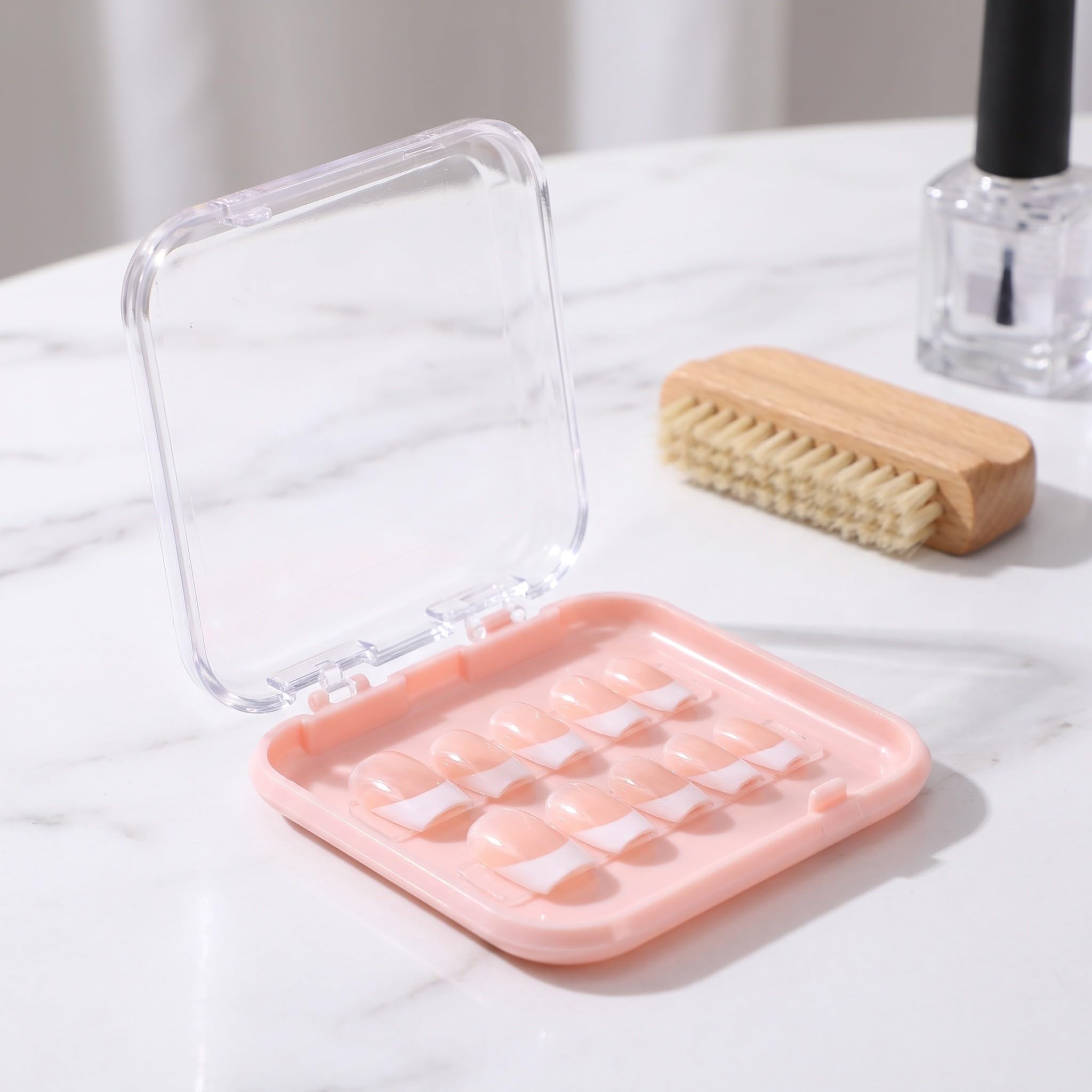 50 Pezzi Scatola Porta Unghie Finte Press-on Rosa 3x3 Pollici