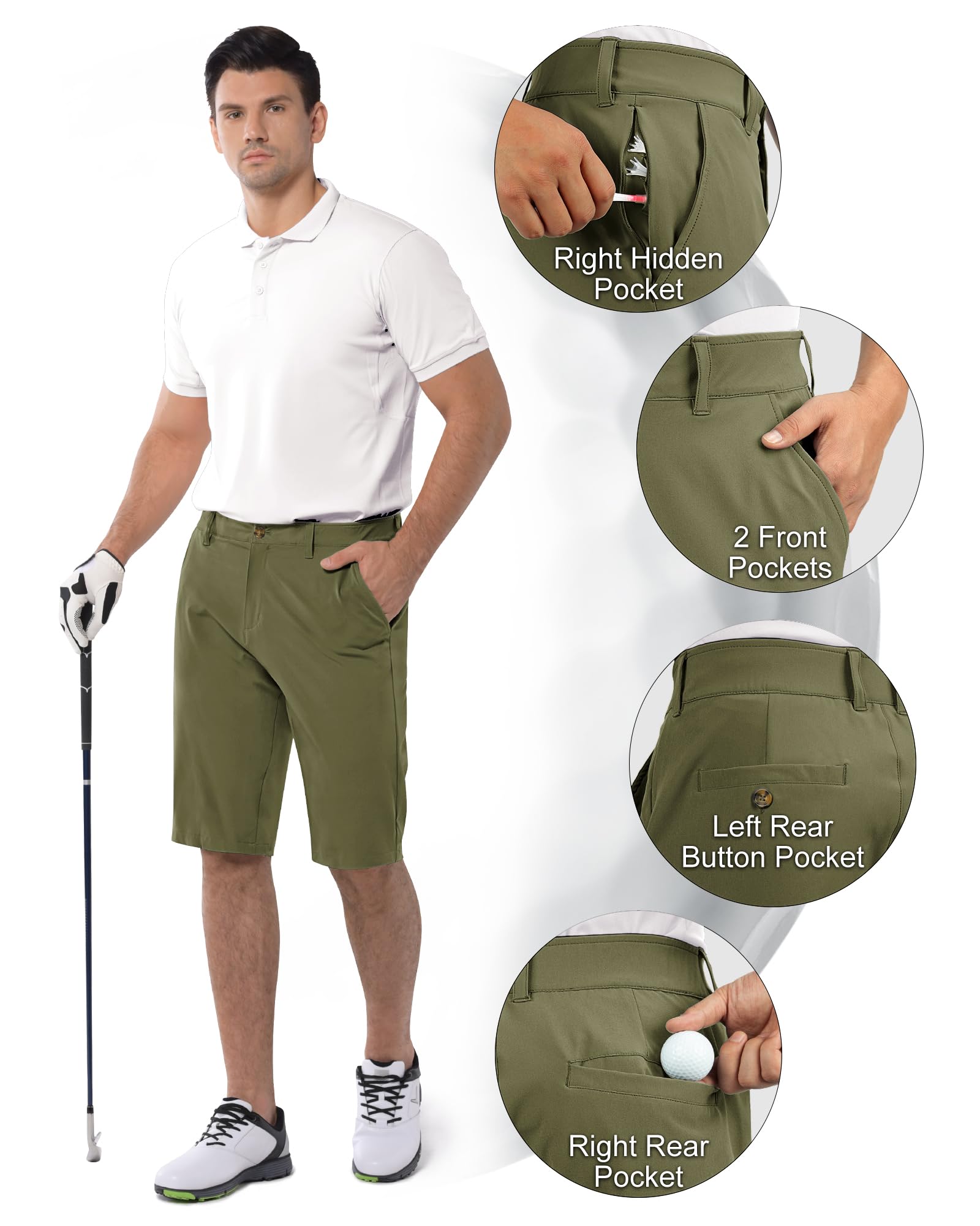 33,000ft Pantalones cortos de golf para hombre, ligeros, de secado rápido, elásticos, con bolsillos, entrepierna de 11 pulgadas, para viajes casuales
