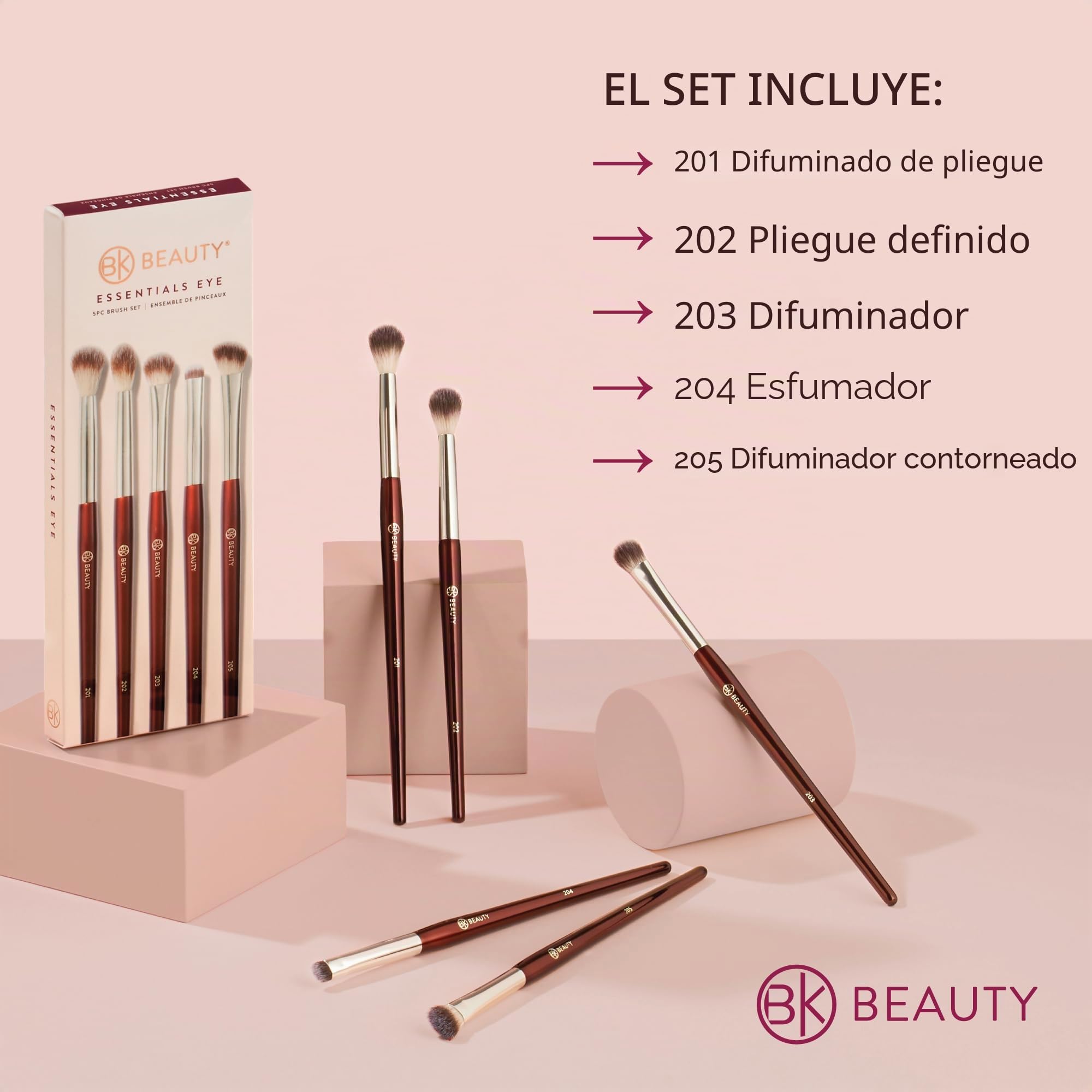 BK BEAUTY - Juego de brochas Essentials (5 piezas) - Pinceles de maquillaje profesionales para mezclar, difuminar y definir | Juego de sombras de ojos premium para un aspecto impecable de ojos