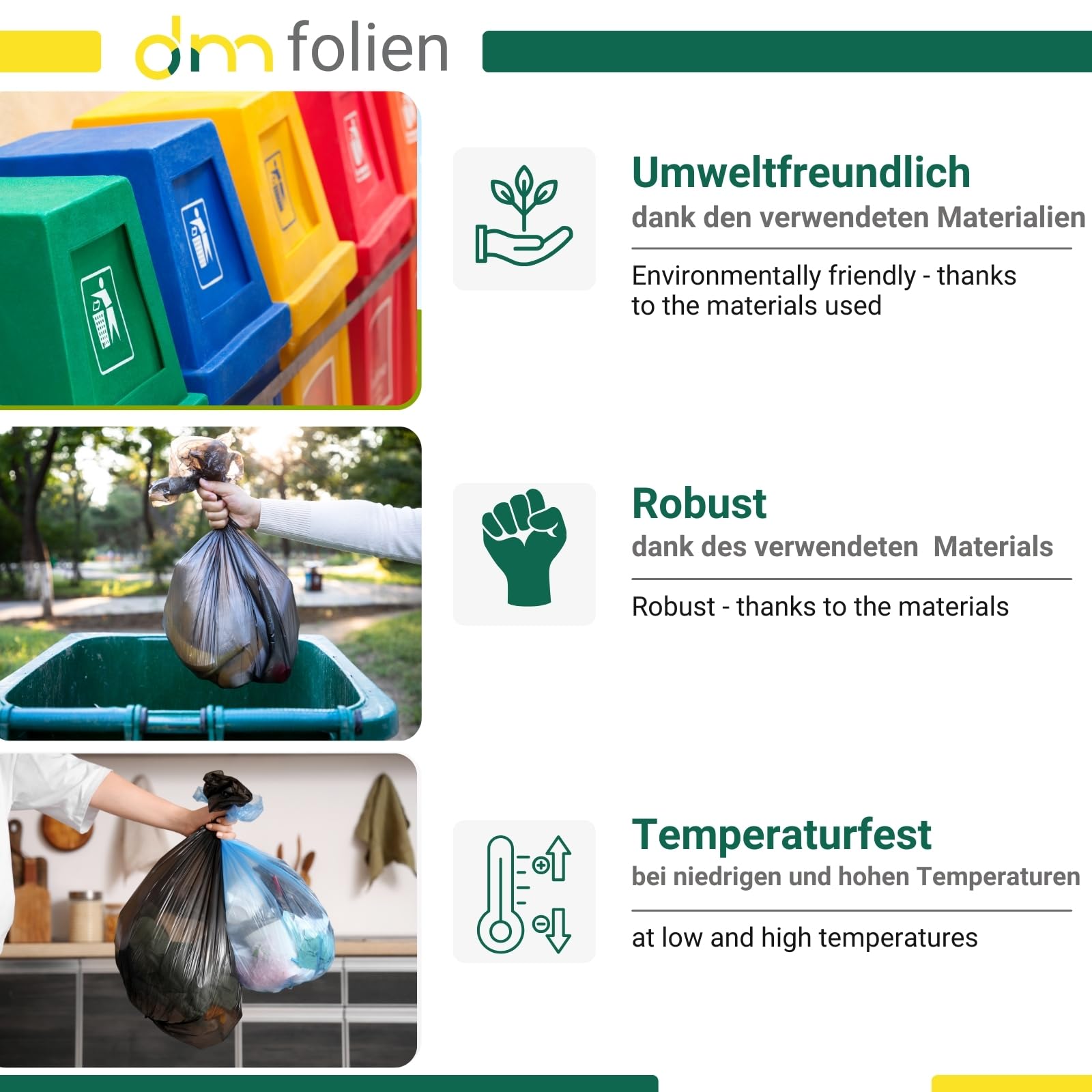 dm-folien Transparente Müllbeutel 60 Liter I 2000 Stück I 630 x 740 mm I Hochwertige Müllsäcke ohne Zugband I HDPE-Mülltüten 5,5 my I Premium Abfallsäcke für Restmüll I stabil & reißfest