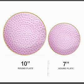 PLASTICPRO 32 Piece Combo Plates Set includes 16-7\'\' inch Plates & 16-10\'\' inch Plate Purple Hammered Plastic Party Plate Premium heavyweight Elegant, Disposable, Tableware, Dishes,