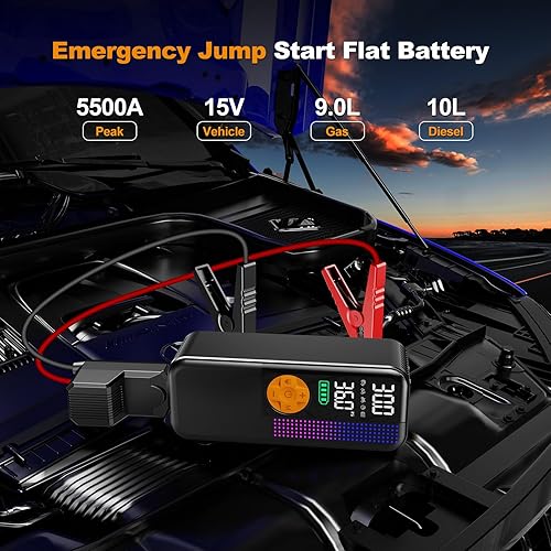 Miniatura 6 de Arrancador de Batería con Compresor de Aire, 5500A Reforzador de Batería de Coche Portátil (Todo Gas y 10L Diesel) con Inflador de Neumáticos