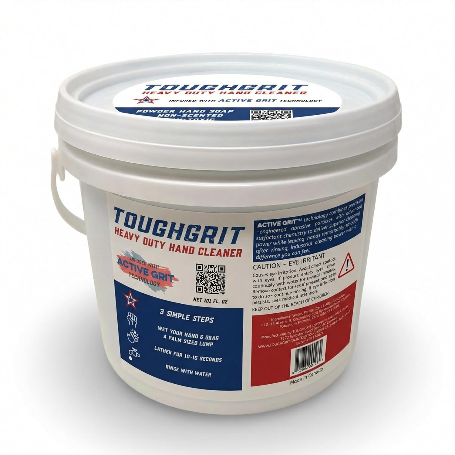 Toughgrit Heavy Duty Powder Hand Cleaner – Perlite Abrasive, Solvent-Free, Unscented – Cuts Grease, Oil, Paint & Industrial Grime – Skin-Safe, Workshop Grade – 101 FL Oz