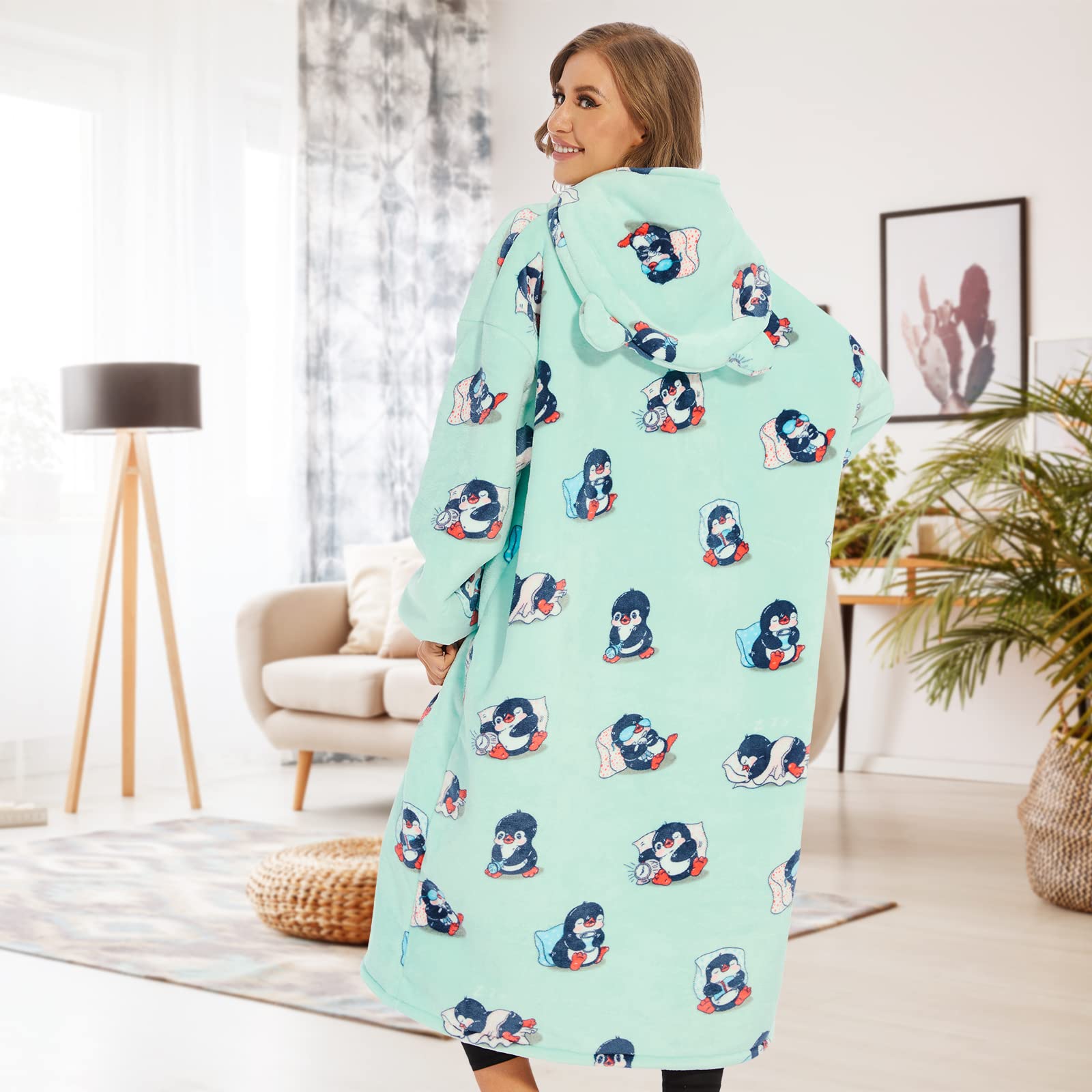 THREE POODLE Felpa Coperta Oversize con Cappuccio, Felpa Gigante Coperta Indossabile con Maniche, Coperta con Cappuccio Ultra Morbida e Calda, Cozy Hoodie Felpa Pile per Donna,Uomini e Bambini, Regalo