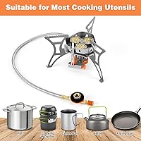 Vista 8 de WADEO Estufa de camping resistente al viento de 6800 W, estufa de mochilero con encendido piezoeléctrico y adaptadores de recipiente de combustible