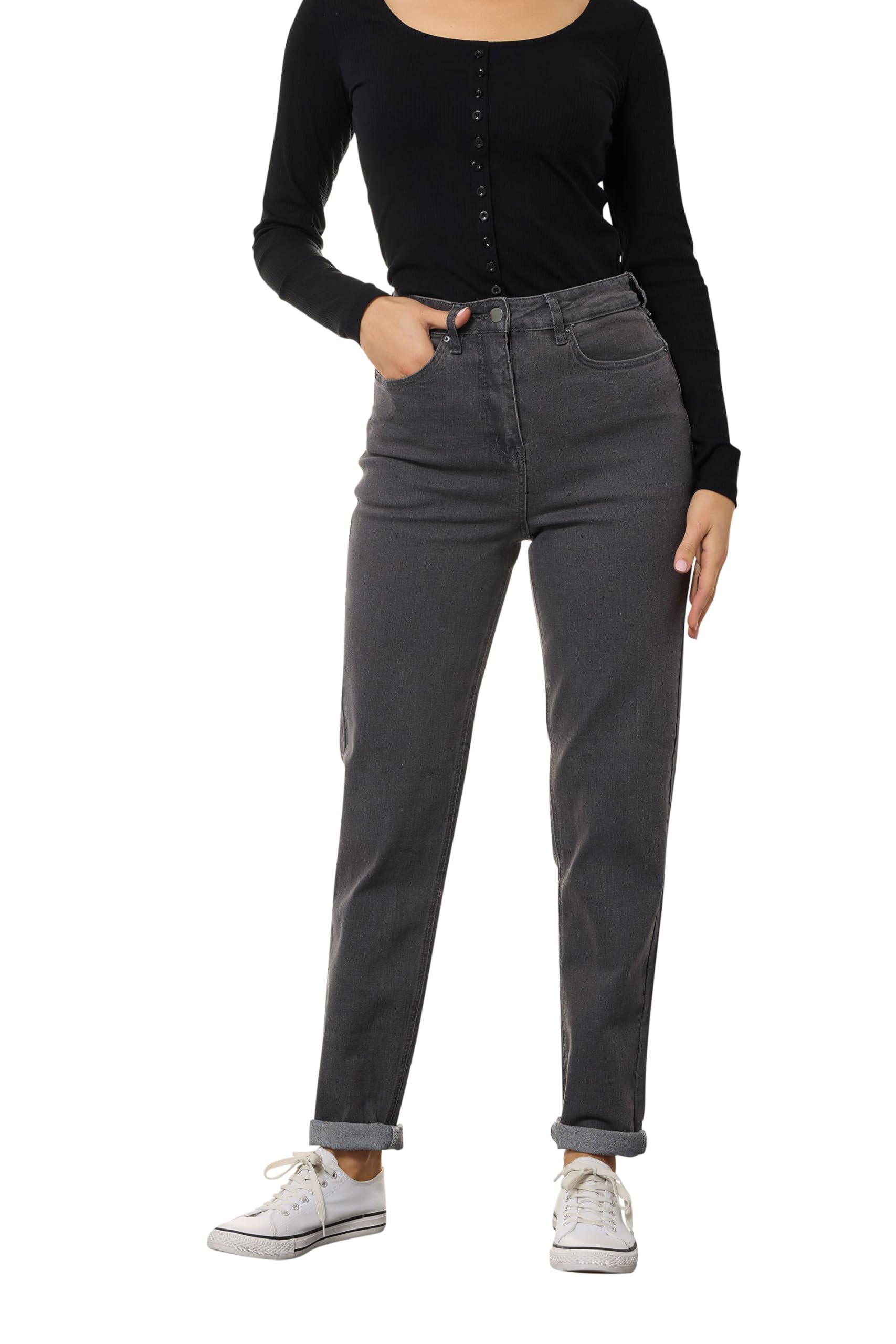 Long Tall Sally - LTS Tall UNA Stretch Mom Jeans - Women's Grey