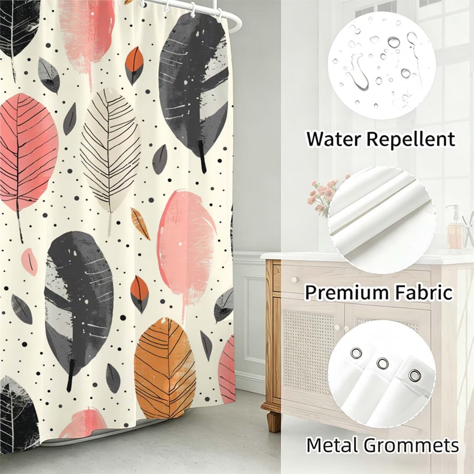arancione Tenda Doccia, Tenda per Doccia Tessuto Poliestere Impermeabile Asciugatura Rapida con 12 Anelli, Tende Finestra Bagno e Vasca Pieghevole per Angolare Casa Shower Curtain moderno J-371