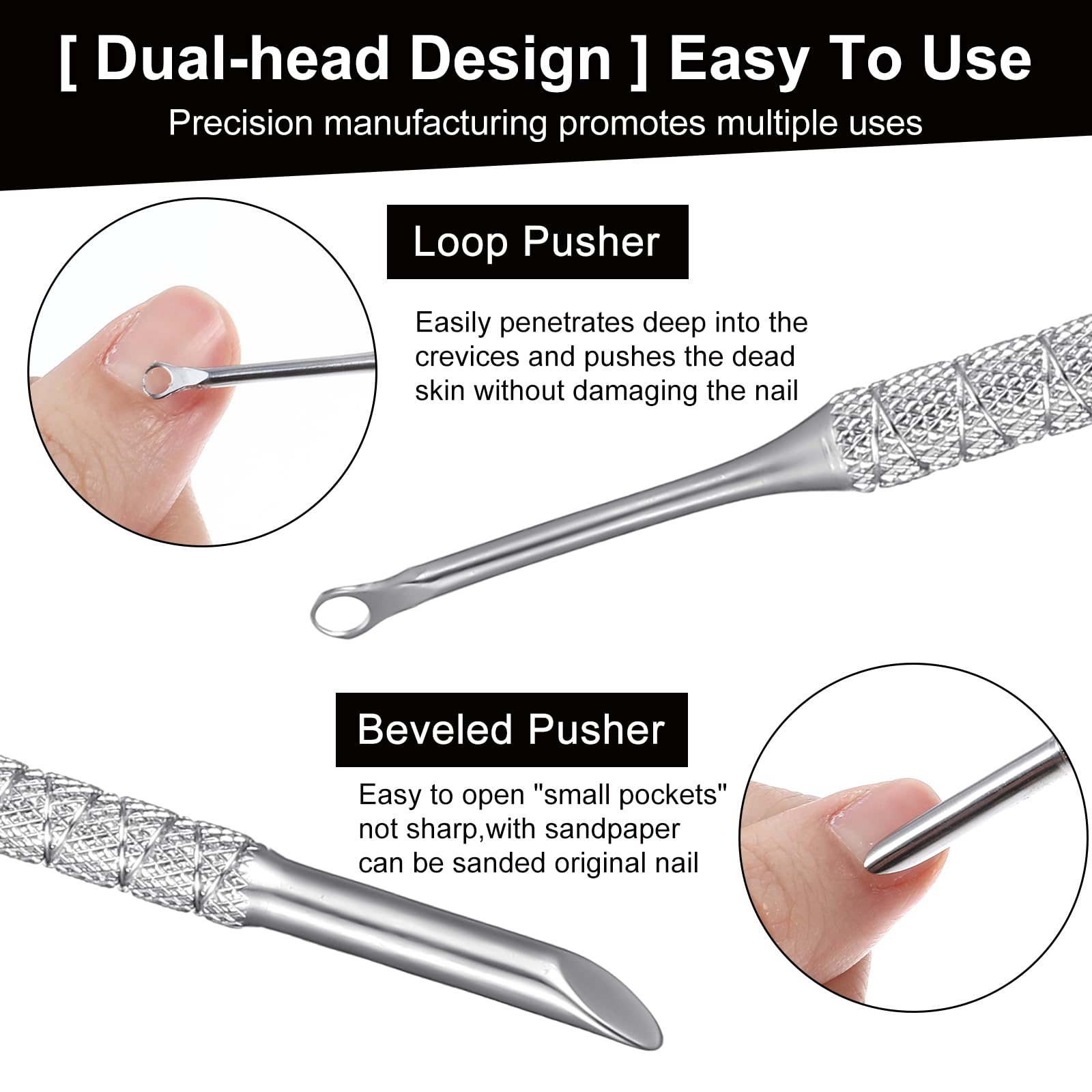 GEEHUA 2pcs Nail Cuticle Pusher, Dual Ended Gel Polish Cuticle Remover Tool with 120pcs 100 Grit Sandpapers Sheets Nail Care Nail Prep for Pre-treatment Nail Pushers Manicure Treatment Tool - Image 4