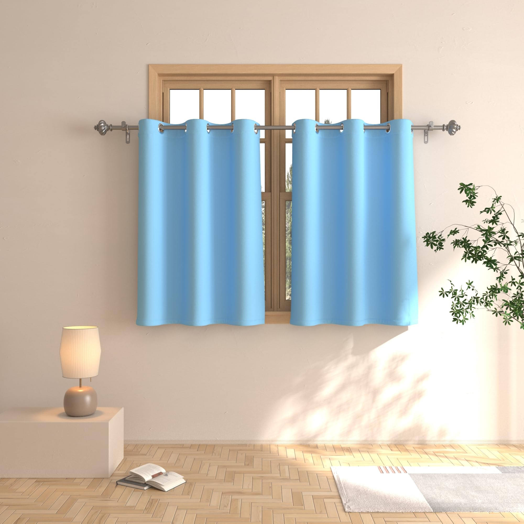 Rideaux courts bleu ciel 91 cm à œillets pour petite fenêtre de cuisine