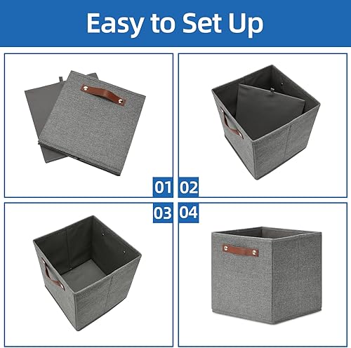 Miniatura 7 de Temary Contenedores de almacenamiento de 11 pulgadas, 4 cubos de almacenamiento de tela, canastas de almacenamiento organizadoras con asas, cestas