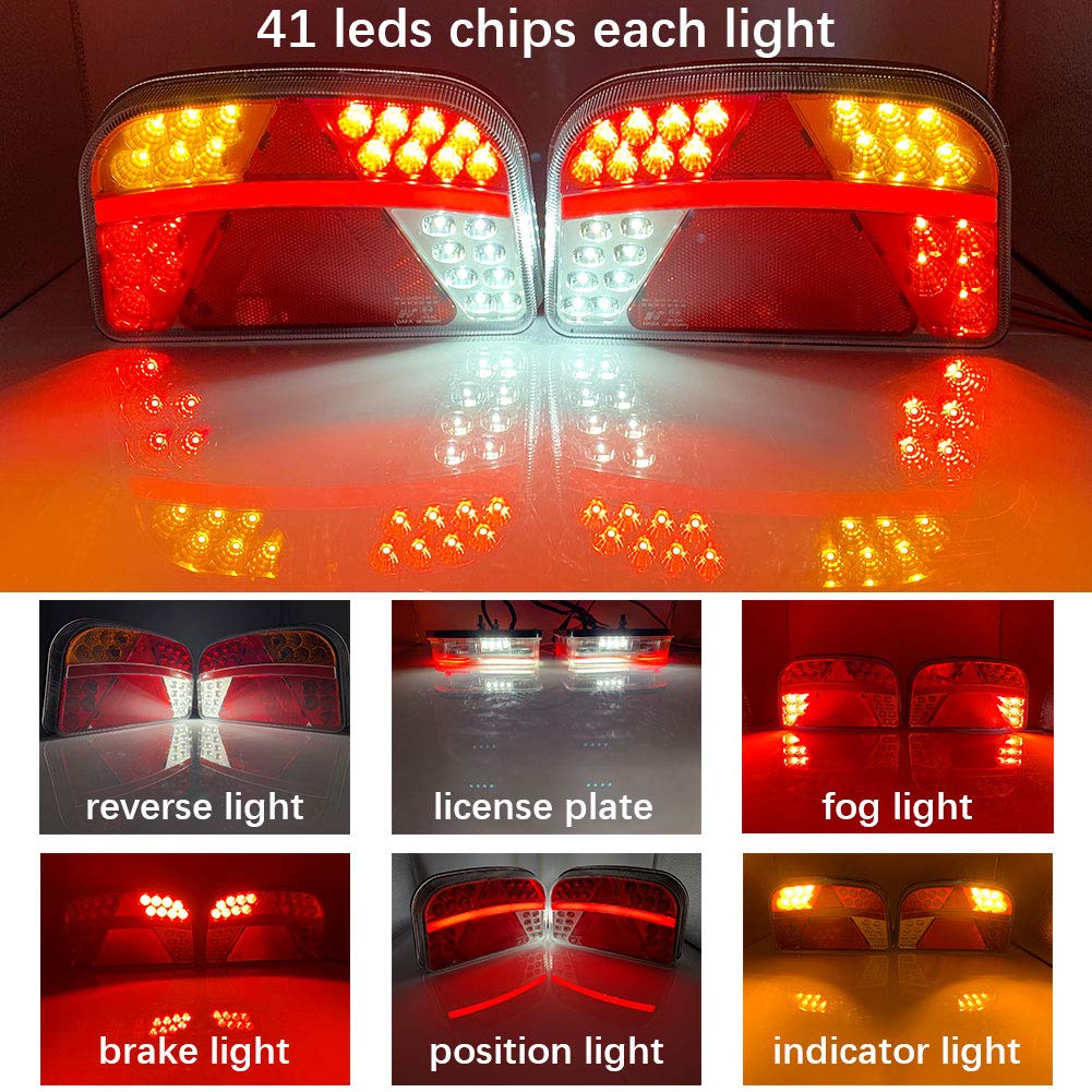 Pilotos Traseros de Iluminación Luces Traseras LED para Remolque Camión Caravan 12V 24V Lámpara Trasera Impermeables 7 Funciones Luz Trasera LED Homologados ECE