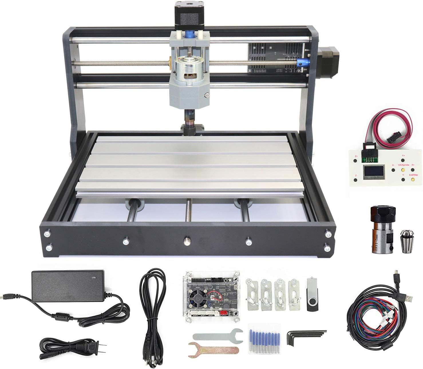 RATTMMOTOR 3018-PRO DIY CNC Router Kit+GRBL Offline Controller, 3 Axis Hobby CNC Router Machine, Plastic Acrylic PVC PCB Wood Mini Desktop Engraving Milling Carving Machine, Working Area 300x180x45mm