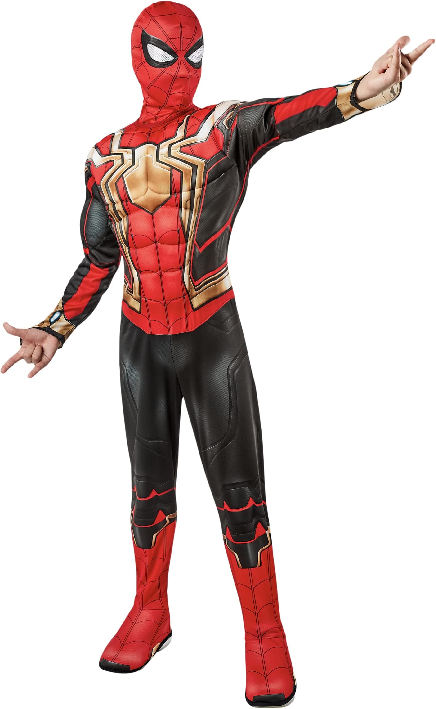 Rubie's Official Marvel Iron Spider-Man No Way Home Deluxe Childs Black Gold & Red Costume, Kids Superhero Fancy Dress