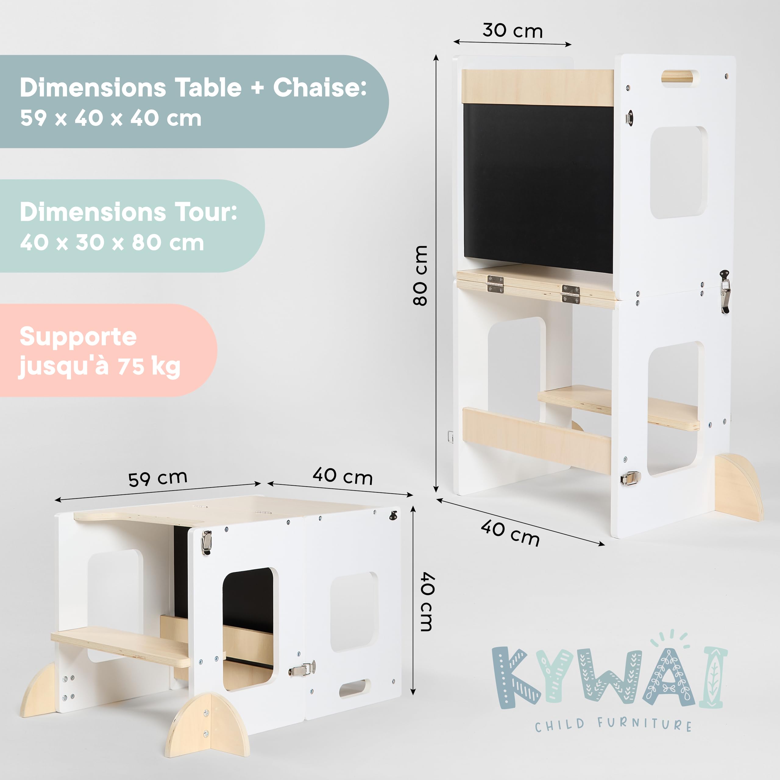 Tour d'Observation Montessori 3 en 1 Bois Écologique pour Enfant - Premium Meuble Évolutif Sécurisé