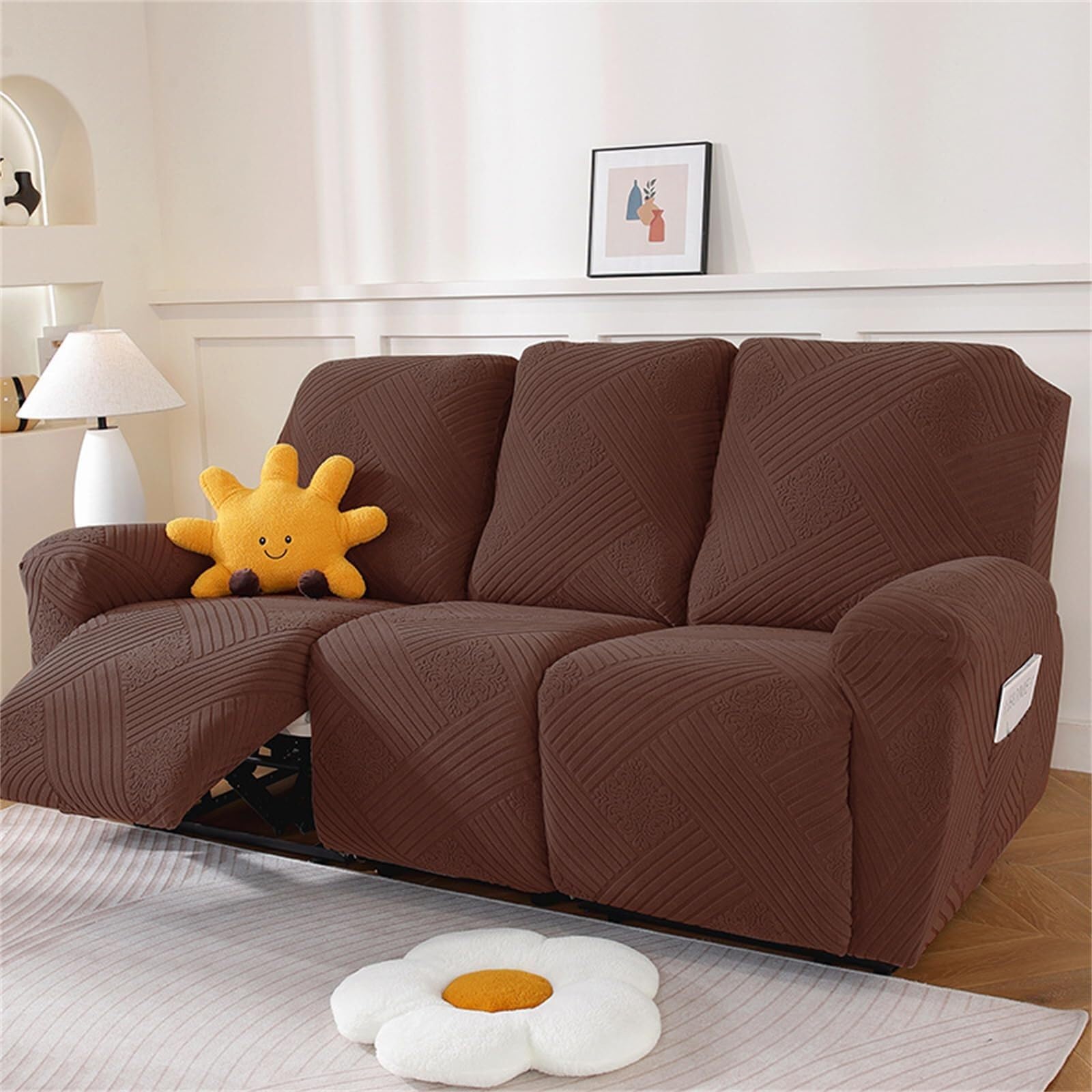 Funda para sillón reclinable marrón que protege su sofá relax de 3 plazas de niños y mascotas