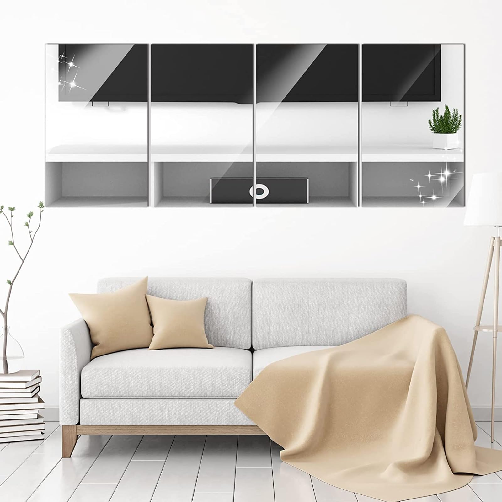 Autocollants muraux à miroir flexibles, non en verre, pour revêtement mural de cuisine et salle de bain, 16 pièces de 9 pouces