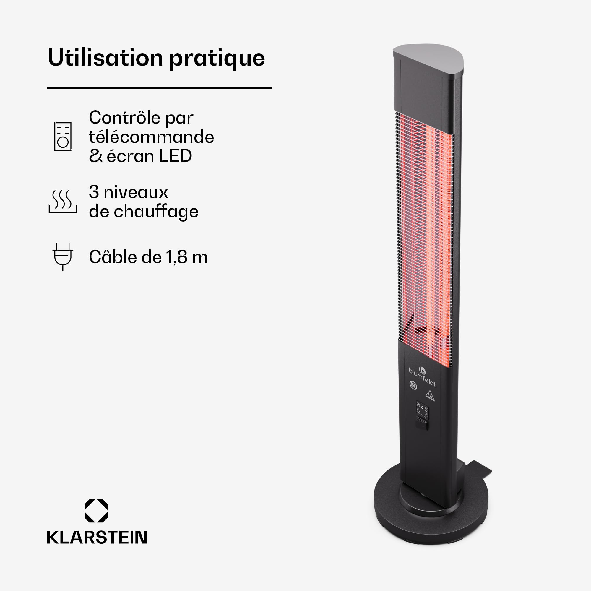 Blumfeldt Chauffage Infrarouge sur Pied, Radiateurs Intérieur et Extérieur 3000W, Chauffage Maison et Jardin, Chauffage Electrique de Terrasse, Télécommande, Chauffage Électrique IP65, Econome Energie