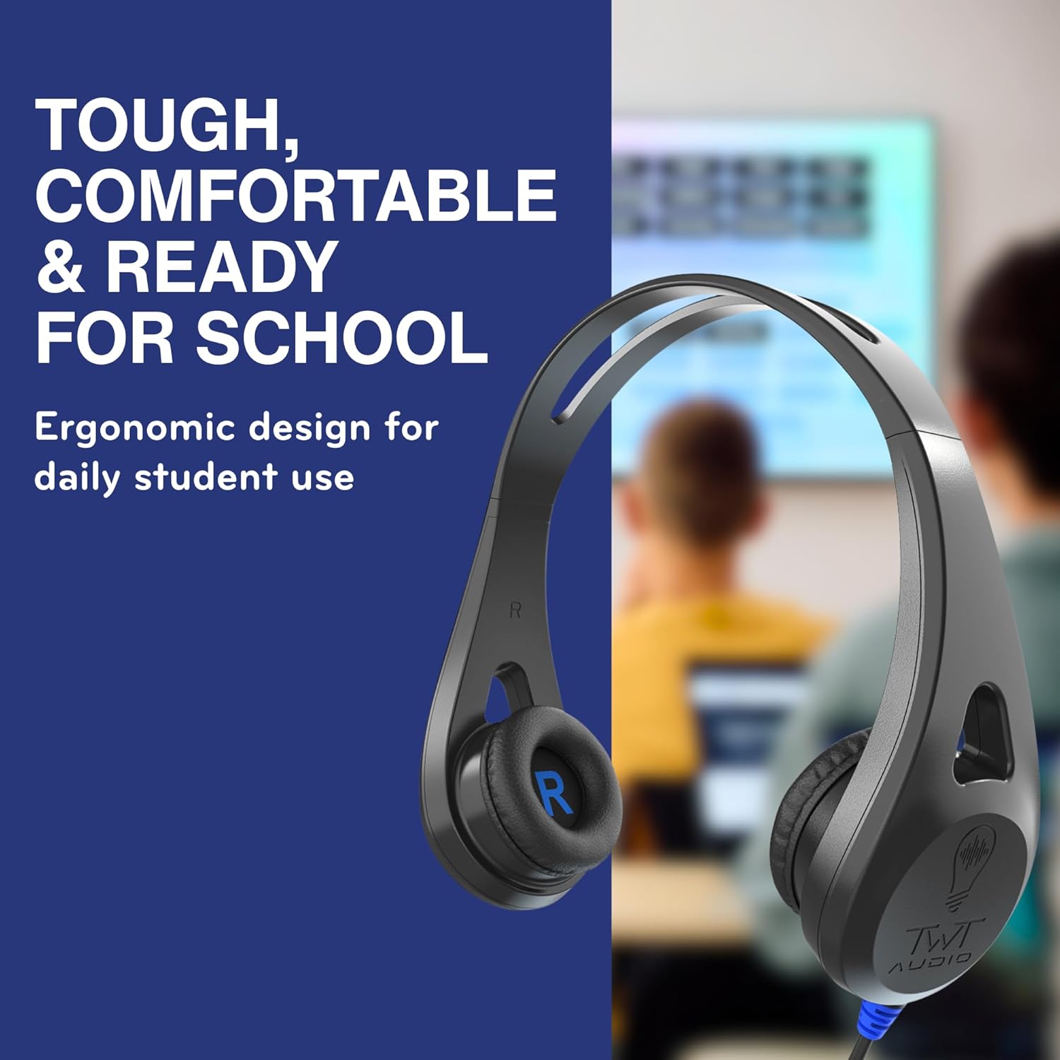 TWT Audio Classroom Headphones Bulk 20 Pack – Ergo TW100 On Ear Wired Headphones for School, Students, Teachers,Lightweight Noise Reducing 3.5mm Jack for Testing, Learning & Daily Use