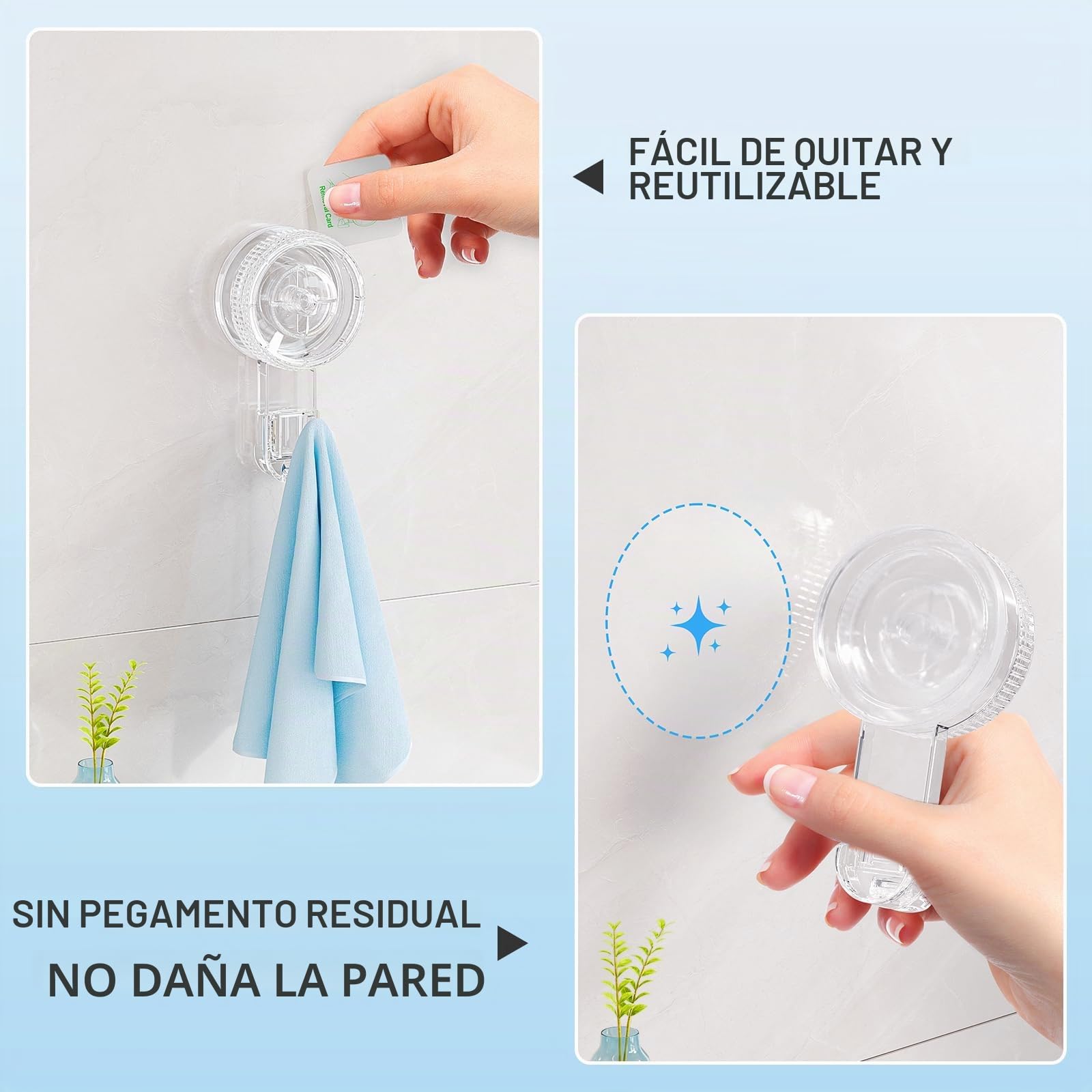 Luxear Ganchos Ventosa de Baño para Toallas 6 Piezas Colgador Ventosa | Perchero Ventosa Giratorio para Toallas Albornoz, Percha Resistentes para Cocina Baño Pared Azulejos Vidrio, Transparente
