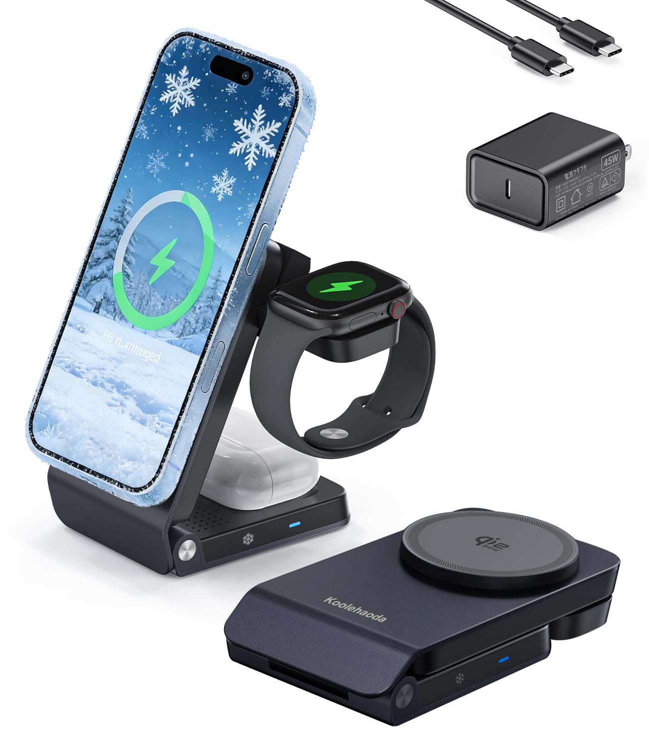 Amazon.co.jp: Koolehaoda 3-in-1 ワイヤレス充電ステーション Qi2.2