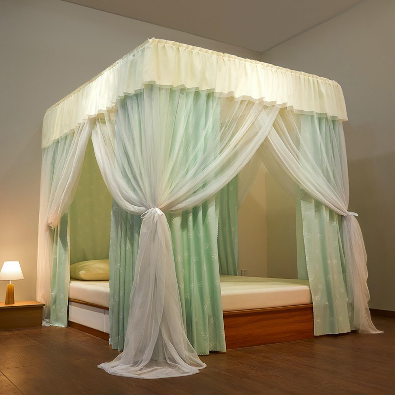 ZFPKXHVMG 4 Opening Mosquito Net, Double Layer Four Corner Princess Bed Canopy Mosquito Net, Multicolor, Multiple Sizes(Green,120 * 200 * 210cm)