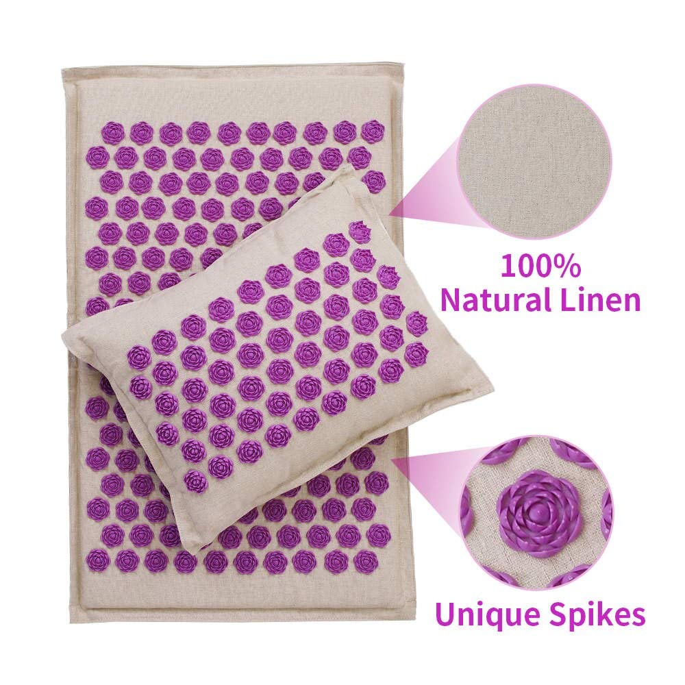 NX Tapis d'acupression, tapis de massage, coussin d'acupuncture pour soulager les douleurs du dos, du cou et de la sciatique, relaxer les muscles en coton rose