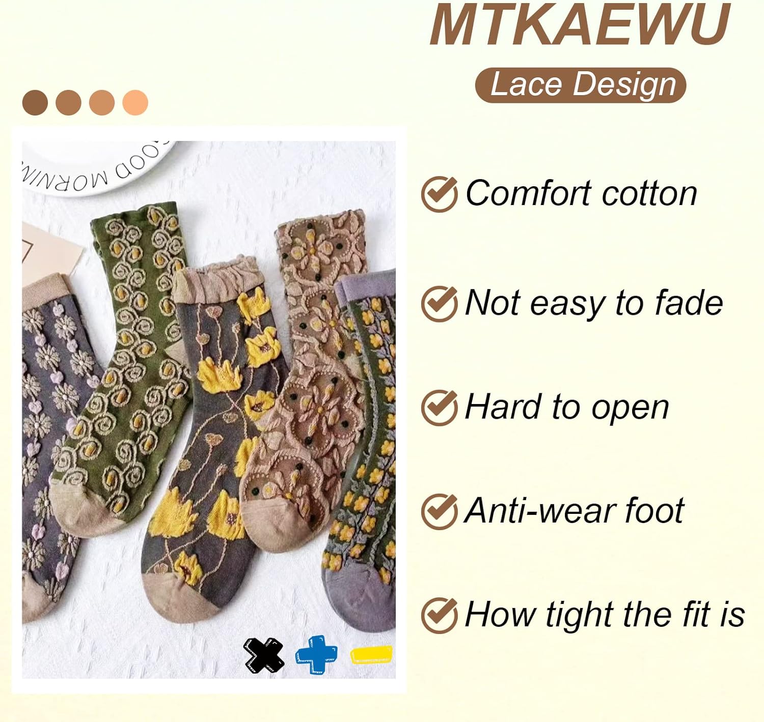 5 Pack Cute Womens Floral Socks, Vintage Embroidered Frilly Floral Ankle Cotton Cottagecore Socks - Image 6