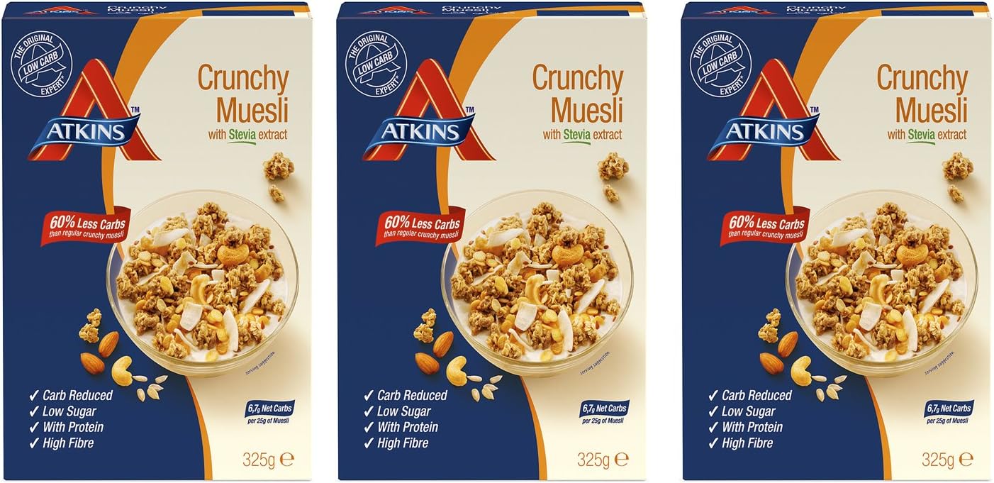 Atkins Crunchy, Low Carb, High Fibre Muesli Cereal, Multipack (3 x 325g)